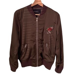 NEW Olivaceous Floral Embroidered Satin Bomber Jacket in Size Small